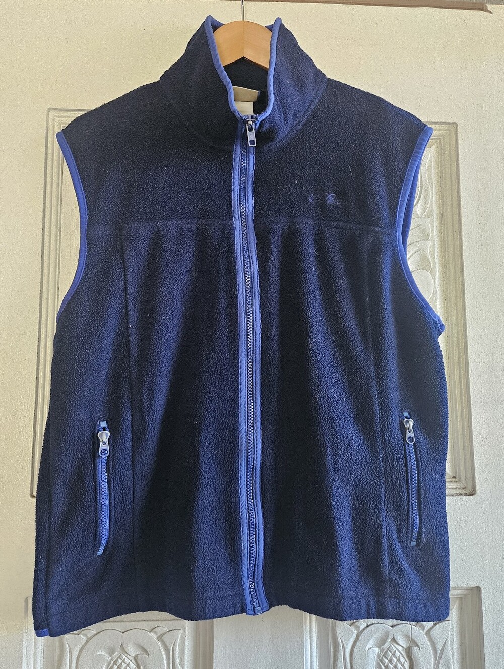 Vintage L.L. Bean Navy Fleece Vest with Bright Blue Trim Medium